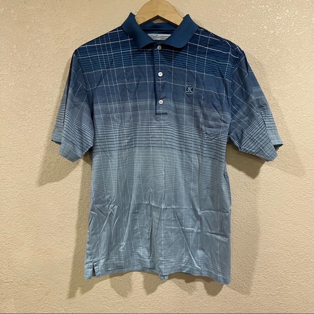 Greg Norman collection blue ombre striped short sleeve polo shirt